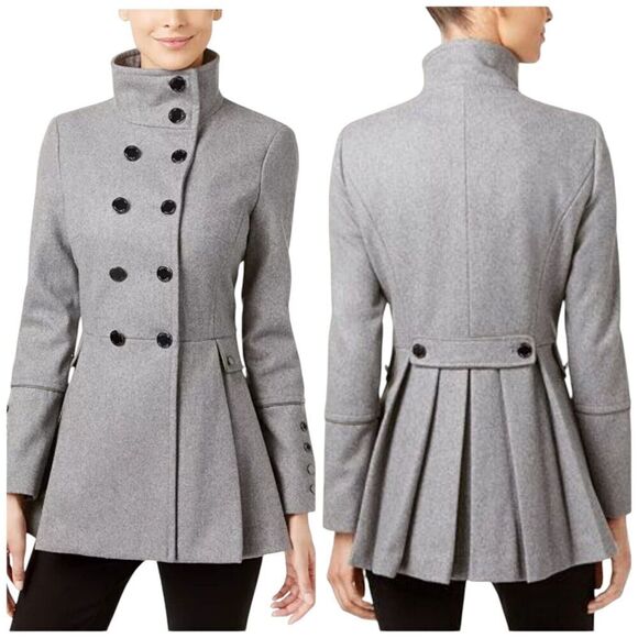 CALVIN KLEIN DOUBLE-BREASTED SKIRTED COAT SIZE US 6 COLOR GRAY MSRP $320